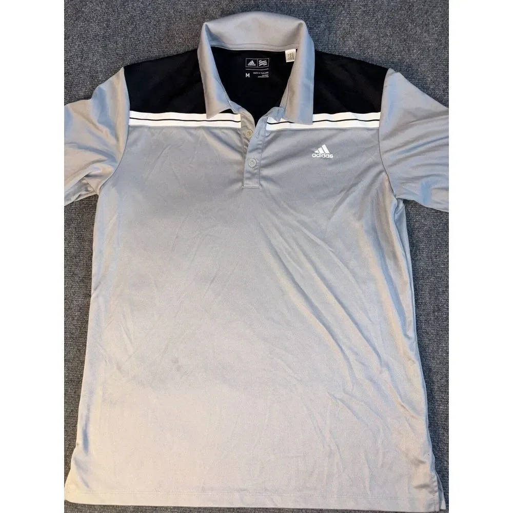 adidas Polo Shirt Mens Medium Gray Golf Performance Short Sleeve Collared‎ Logo